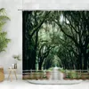 Rideaux de douche Paysage pastoral Rideau Banyan Tree Vert Paysage frais et naturel Décor à la maison Polyester Tissu Crochets de salle de bain