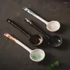 Colheres Japonês Cerâmica Long Handle Colher Redonda Cozinha Doméstica Sopa Arroz Agitando Ramen Concha Restaurante Decoração Artesanato