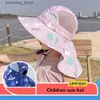 Wide Brim Hats Bucket Hats Childrens sun hat UPF 50+wide Brim sun net protective hat suitable for boys and girls adjustable chin and rolling design beach hat L240402