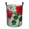 Sacos de lavanderia Rosas vermelhas cesta circular com alça portátil balde de armazenamento à prova d'água quarto caixa de roupas pequena e média