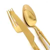 Besteck-Sets, Edelstahl, matt, Besteck, 4-teilig, goldfarben, Geschirr-Set, Küche, Abendessen, Messer, Gabel, Kaffeelöffel