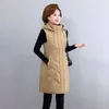 Gilets Femmes Hiver Down Gilet Femmes Puffy Chaud Veste À Capuche Sans Manches Long Manteau Femme Lâche Outwear Plus Taille Vêtements De Neige V218