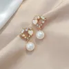 Boucles d'oreilles pendantes S925Silver Aiguille Exquise Diamants Colorés Fleur Perle Pour Les Femmes Mode Coréenne Lumière De Luxe Polyvalent Boucle D'oreille Cadeau