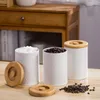 Opslagflessen 3-pack keukenbussenset koffiesuiker- en theecontainerpotten met bamboe deksels voorraadkast metalen voedselorganizer