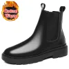 Boots Boots for Men Leather Boots Fur Plush Platform Shoes Fashion Slipon Ankle Martin Boots Man Shoes Winter Booties