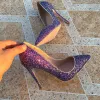 Pompes Veowalk paillettes violettes paillettes Femmes pointues Toe à talon High Wedding Party Chaussures étincelantes 812 cm STILETTO POMMES GRANDS TIME 3345