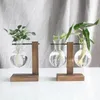 Vases Hydroponic Plant Vintage Flower Pot Transparent Vase Wooden Frame Glass Tabletop Plants Home Bonsai Decor With Carton