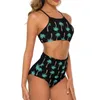 Costumi da bagno da donna Costumi da bagno bikini con palme Stampa vegetale Vita alta da donna Bikini estetici sexy Set costumi da bagno push up design