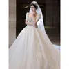 2024 Sparkle Wedding Dresses Ball Gown Long Sleeve Tulle Boho Wedding Gowns glaring Vestido De Noiva Pearls Backless Bohemian Bride Plus Size Princess Bridal Gowns