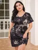 Women's Sleepwear Tie Dye Plus Size Nightgown Summer V Neck Short Sleeves Oversized Homewear Back Cut Out Sexy Nightwear Lounge