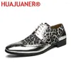 Scarpe casual Moda Argento dorato Vintage Uomo Stampa leopardata Abito formale in pelle Business Matrimonio Oxford per