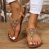 Sandals Clip Toe Bohemian style womens sandals fashionable mixed color pearl Roman sandals womens 2023 new flat shoes anti slip beach shoes J240402