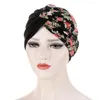 Roupas étnicas Impressão Torção Nó Turbante Mulheres Skullies Muçulmano Hijab Chemo Cap Câncer Chapéu Gorros Bonnet Stretch Hair Loss Head Cover