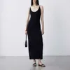 The Row Summer Lazy and Relaxing Feeling U Neck Covering Double Breast Waist Closing Ice Silk A-line Skirt with Hanging Strap Dress Long Dress for Women
