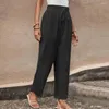 Pantalon pour femme panneau en dentelle découpé pantalon à jambes larges élégant avec détails de broderie ceinture élastique décontracté pour tous les jours