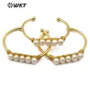 Bangles WTB486 Natural Freshwater Pearl Bracelet pearl wire wrapped bangle Gold Electroplated Bangle Fashion Woman Jewelry