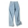 Jeans pour femmes 2024 Femme Oblique Ceinture Taille Haute Vêtements Large Jambe Denim Vêtements Bleu Gris Streetwear Vintage Mode Harajuku
