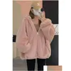 Mulheres Hoodies Moletons Com Capuz Lambswool Fleece Jacket Mulheres Outono e Inverno Zipper Quente Outerwear Chic Solto Engrossado Fluffy Drop Dhobx