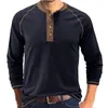 Camisetas de manga larga de algodón para hombre, camisa con cuello a la moda, Tops de retazos para primavera y otoño, ropa de marca 2024