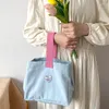 Borse portaoggetti Borsa per il pranzo in tela color caramello Piccola borsa da donna portatile in stile giapponese per bambini Borsa per alimenti carina Borsa da picnic Borsa blu