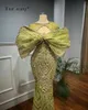 Party Dresses 2024 Chartreuse Green Butterfly Mermaid Long Evening Fashionable Sleeveless Crystals Beaded Prom Gowns For Wedding