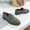 Casual Shoes Luxury Quality Cow Suede Flat Woman Round Toe Slip-On Walk String Bead Chain Decoration Comfort Loafer Women