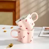 Mugs Hand Painted Cherry Mug Creative Irregular Water Cup Girl Lovely Pink Handmade Ceramic Milk Cups Porcelain Coffee 2024 Gift