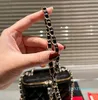 Designer -With Chain Pearls Metal Trunk Bag Women Quilted Sheepskin Top Handle Shoulder Bags Lady Makeup Cosmetic Box Chain Strap Handbag With Mirror 2024