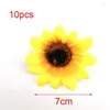 Mini fleurs décoratives en soie, 7cm, fausse tête de tournesol, pour bricolage, fête de mariage, décoration de la maison, couronne de naissance de bébé C1