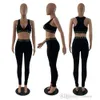 Neues Designer-Trainingsanzug-Mode-2-teiliges Set für Damen, sportlich, lässig, Yoga-Sets, sexy Tanktop mit tiefem V-Ausschnitt und Slim-Fit-Hosen, 2-teiliger Jogginganzug-Outfits