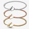 Heart T-Bar Snake Chain Bracelet Pandoras 100% 925 Sterling Silver Bracelets Women Girls Luxury Wedding Jewelry Designer Gold Chain bracelet with Original Box