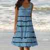 Casual Dresses Summer For Women 2024 Sundress Dress Round Neck Sleeveless Tank Fashion Midi Kvinna