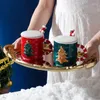Tasses 380ML Arbre de Noël Imprimer Drinkware Cuisine Tasses à café en céramique Cadeau Grande poignée Conception avec couvercle