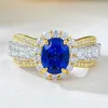 Bagues de cluster S925 Silver Ring Lace Edge Sapphire 6 8 Ovale Mode Romantique