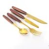 Set di posate 9 pezzi Acciaio inossidabile Manico in legno di faggio Coltello da bistecca Forchetta Cucchiaio Frutta Dessert Posate da cucina Stoviglie Utensili per la cena