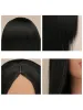 Peruk qqxcaiw doğal siyah renk peruklar orta kısım uzun düz ısıya dayanıklı sentetik günlük parti peruk kadınlar için