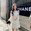 Casual Dresses French White Chiffon Mini Dress Woman Elegant Beading Off Shoulder Long Sleeve Ruffles Hollow Out Spring Female J088