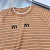 Miu femmes Designer marron t-shirt mode rayé t-shirts fête manches courtes hauts marque vêtements 445 #