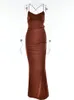 Mozision Satijnen Backless Maxi Jurk Voor Vrouwen Herfst Spaghetti Mouwloze Bodycon Lange Jurk Vestido Clubwear 240320