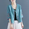 Women's Blouses Summer Ethnic Style Cotton Linen Embroidery Vintage Frog Shirt Female Half Sleeve Loose Casual Fashion All-match Cardigan