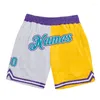 Shorts pour hommes Personnalisé Bleu Jaune Splice Authentique Basketball 3D Imprimé Hommes Votre nom Mumber Séchage rapide Plage