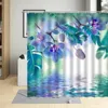 Shower Curtains Water Surface Flowers Curtain Beautiful Orchid Butterfly Bathroom With Hook Decorative Cloth Home Washable Fabric