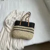 Drawstring Kadın Saman Dokuma Tote Çanta Moda Çantası Büyük Kapasite Eldenizlik Omuz Seyahat Tatili için Çizgili