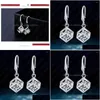 Kolczyki żyrandolowe Dangle 925 Sterling Sier Drop Gift Pendientes Square Cubic Cyrronia Kształt Błyszcząca kryształowa biżuteria do femmes Deli Dht6H