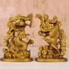 Dekorativa figurer tibet brons mässing hand snidad drake och phoenix är lyckosam staty maskot gratulationer gåva hem dekoration