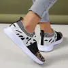 Flats Lucyever 2023 Sapatos de estampa de leopardo Flats Mulheres escorregam em malha respirável Casual Sneaker Woman Comfort Non Slip Walking Shoes 42