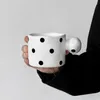 Mugs Creative Black And White Polka Dot Ceramic Mug Cute Irregular Milk Coffee Breakfast Cup Home Kitchen Accessories For Girls