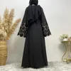 Abbigliamento etnico Dubai Pizzo nero aperto Abaya Eid Ramadan Kimono Cardigan Turchia Abito lungo da donna musulmana Abito arabo Abito caftano islamico