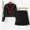 Kläder sätter JK Uniform Girl Anime Cosplay Sailor Suit Black Orthodox College Style Japanese Korean Student School Class Top kjolar