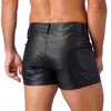 Shorts masculinos Shorts de couro PU para pole dancing totalmente forrado látex boxe shorts bolsos punk bagagem clube roupas carnaval roupasC240402